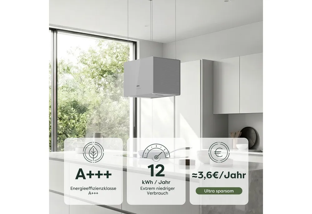 CIARRA Inselhaube 48 cm A+++ 700 m³/h hohe Saugleistung WIFI-APP Touch Control CBCS4850 48 cm A+++ 700 m³/h hohe Saugleistung WIFI-APP Touch Control CBCS4850, Leise Dunstabzugshaube freihängend Umluft Inkl. BOOST 4 Stufen mit LED