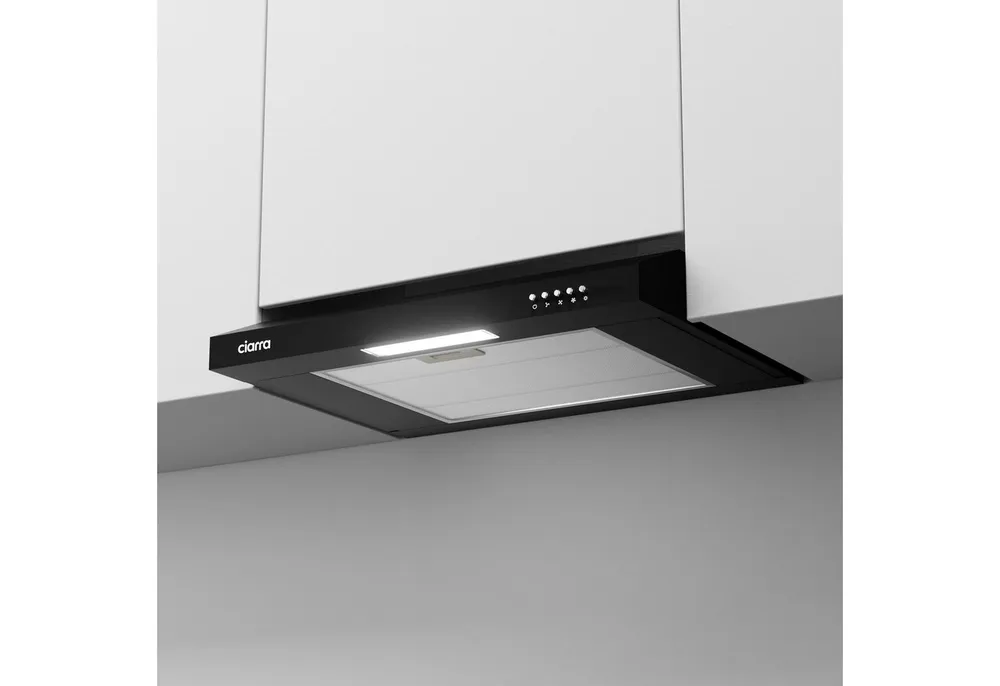 CIARRA Unterbauhaube 60 cm 220 m³/h Abluft & Umluft 3 Stufen LED leise CAB6903B 60 cm 220 m³/h Abluft & Umluft 3 Stufen LED leise CAB6903B, Unterbau-Dunstabzugshaube mit Aluminiumfilter & Kohlefilter Schwarz