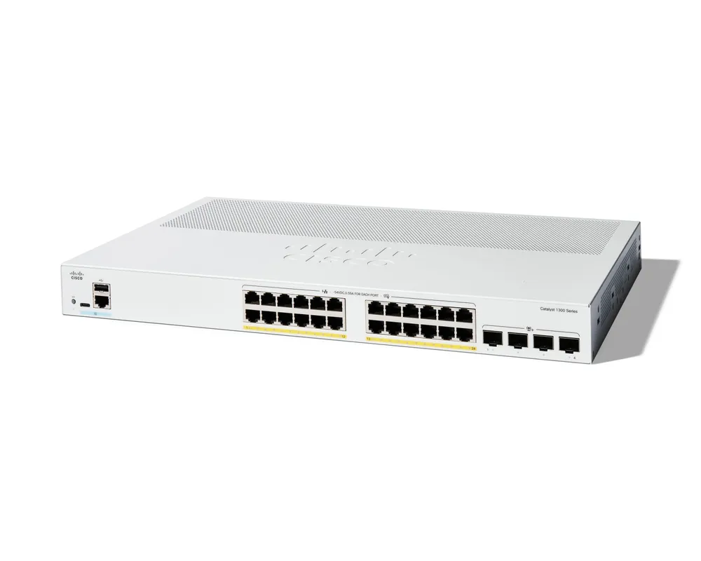 Cisco Catalyst 1300 Switch, 24 Gigabit PoE+-Ports, 4 SFP+ L2/L3, verwaltetes Rack