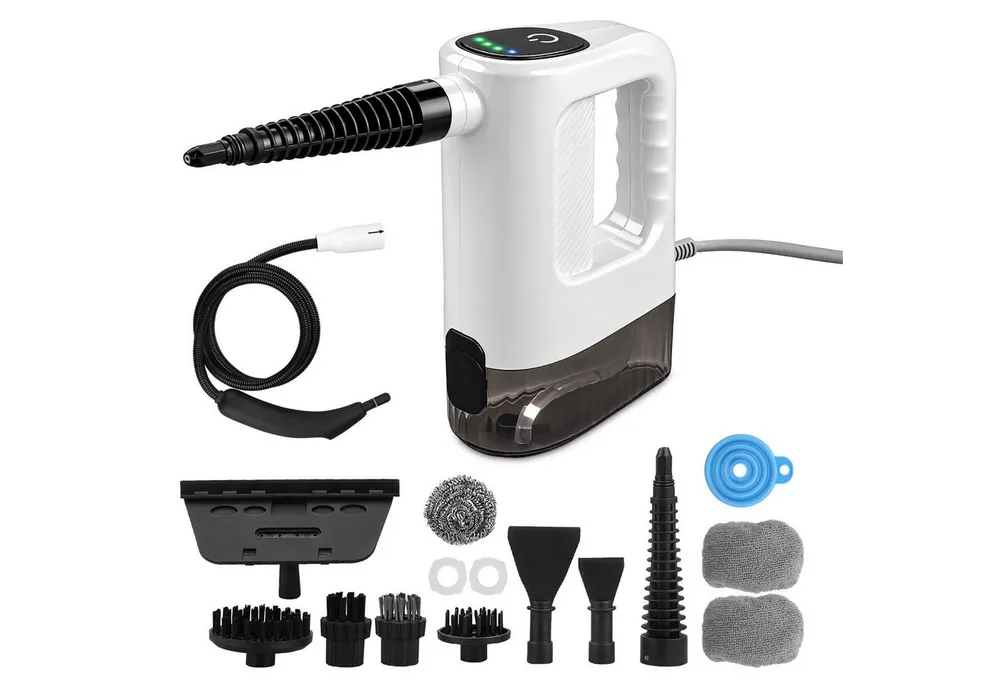 CkeyiN Handdampfreiniger Mehrzweck-Dampfreiniger 15s Aufheizzeit 150-450 Kpa Dampf 3 Stufe, 1200 W, mit 400-ml-Wassertank 13 Zubehörteilen gegen Fett-und Kalkablagerungen