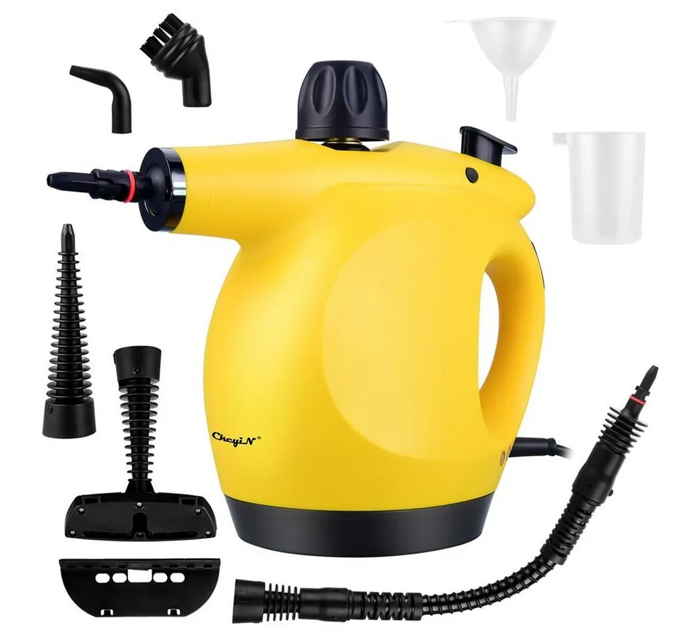 CkeyiN Handdampfreiniger mit 450ml Wassertank 3,2 bar Hochdruck 9 Zubehörteilen multifunktional, 1250 W, zur chemiefreien Reinigung von Fliesenfugen, Herdplatten, Badezimmern