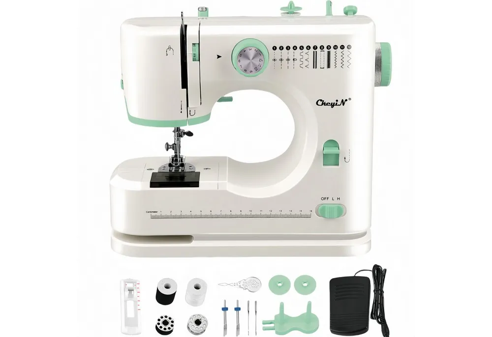 CkeyiN Nähmaschine Kleine Haushaltsnähmaschine Multifunktionale Mini-Handnähmaschine, 12 Programme, mit 12 integrierten Sticharten, Doppelnadel, 2 Geschwindigkeit