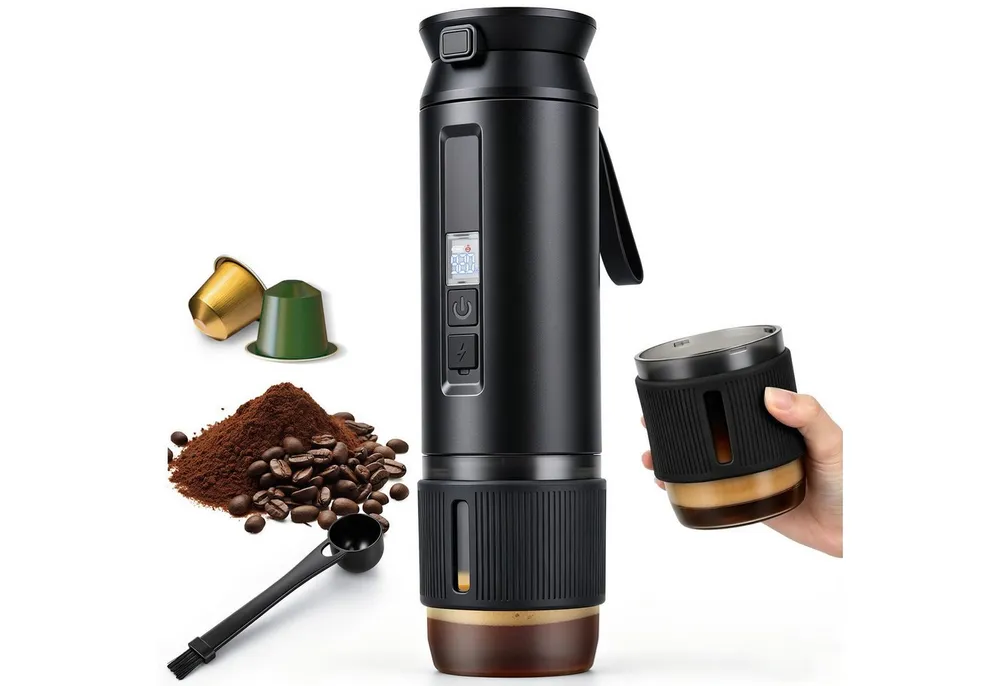 CkeyiN Reisekaffeemaschine Espressomaschine tragbar 30 Bar 100ml Wassertank, 0,325l Kaffeekanne, Korbfilter, für NES Kapseln, Kaffeepulver, Kaffeemaschine unterwegs Büro