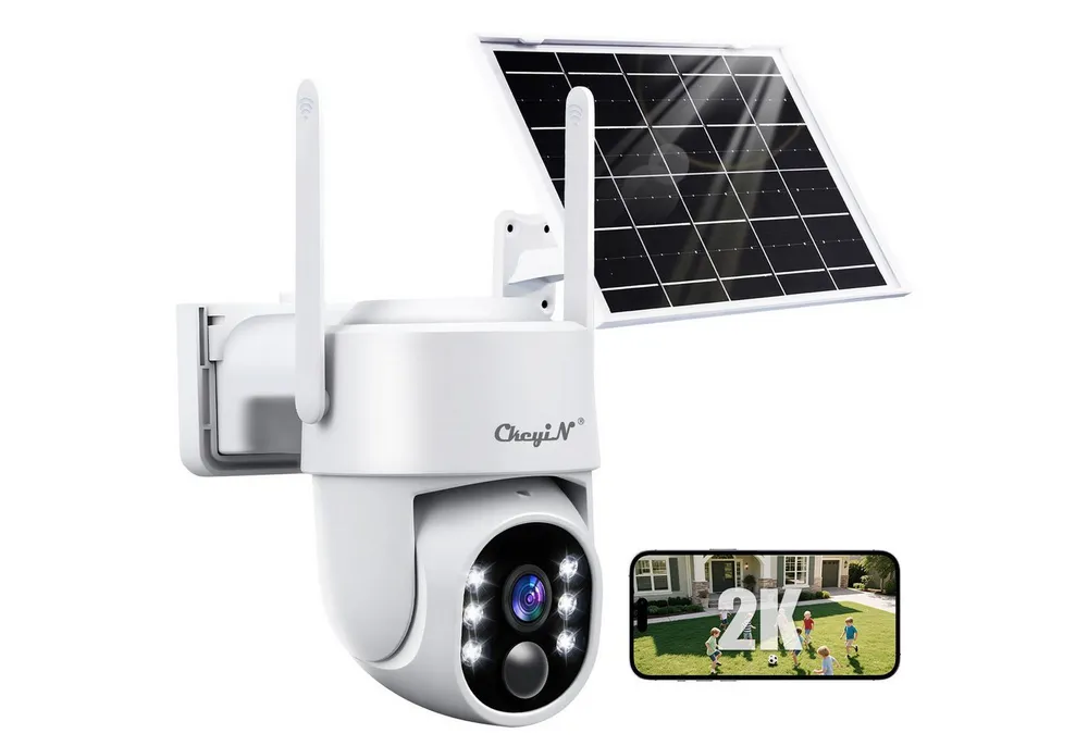 CkeyiN Überwachungskamera außen 360°-WLAN-Überwachungskamera, 2.4G WLAN, 4MP, 2560*1920 Pixel (Außenbereich, Solarenergieüberwachung, mit 2-Wege-Audio, Nachtsicht, Bewegungserkennung & Geräuscherkennung)