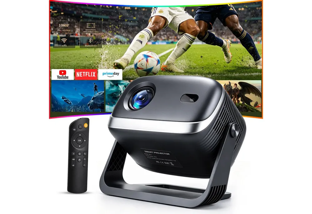 CkeyiN Pro 4K Beamer,Projector mit Netflix&Youtube,Beamer 1080P,WIFI 6 LCD-Beamer (12000 lm, 1.2:1, 1280*720 px,Bluetooth 5.0,Automatische Trapezkorrektur&Hindernisvermeidung)