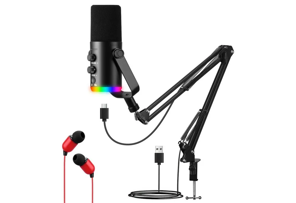 CkeyiN Pro Mikrofon Gaming, Mikrofon PC,Streaming,mit Arm,Stummschalttaste, Gain-Regler, für Podcast-Studios,Kompatibel mit Windows und Mac OS