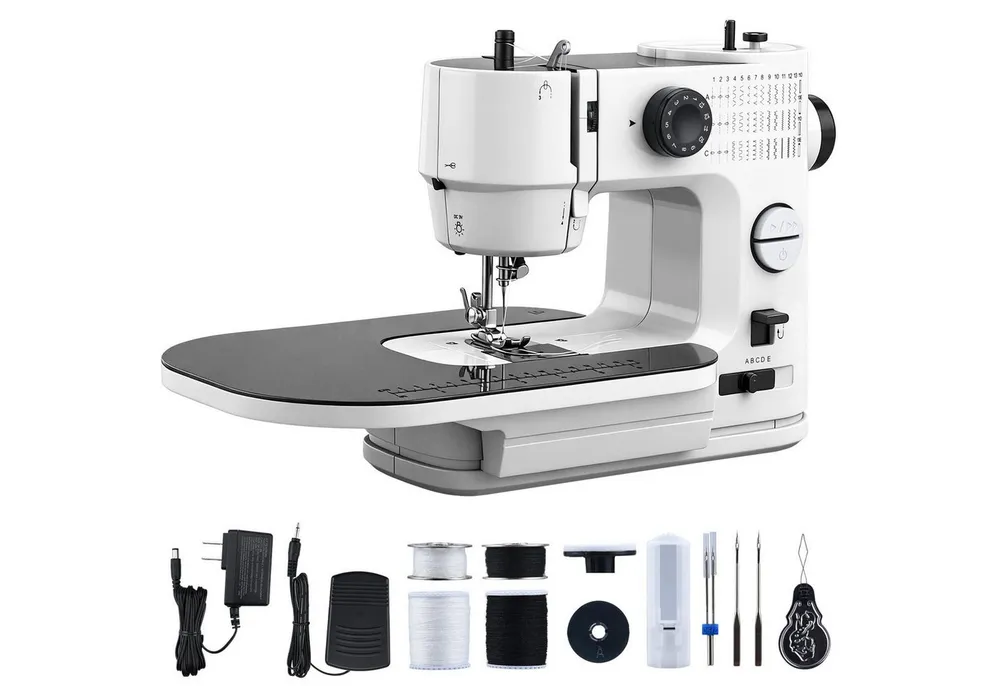 CkeyiN Pro Nähmaschine mit Erweiterungsplattform,Kleine Haushaltsnähmaschine, Jeans Nähen,Doppelnadel, 2 Geschwindigkeit,für Anfänger