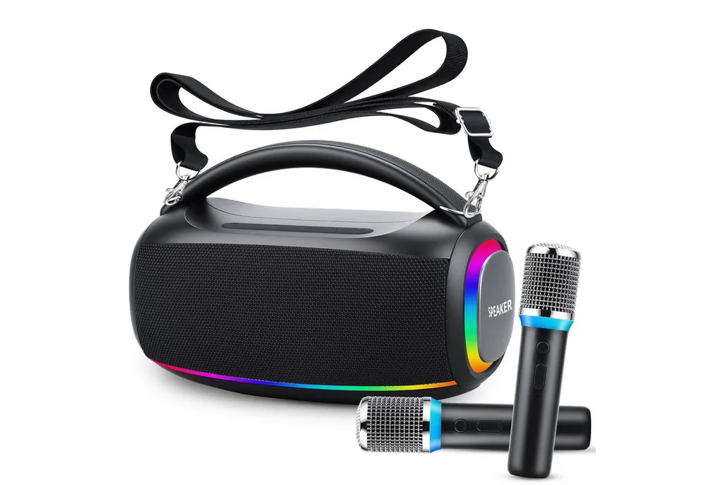 CkeyiN Pro Portable Lautsprecher,mit 2 Mikrofonen,tragbarer Lautsprecher Bluetooth-Lautsprecher RCA/TF/USB/AUX (Bluetooth 5.3, 60 W, 7200 mAh,mit abnehmbarem Schultergurt,für Zuhause/Party)