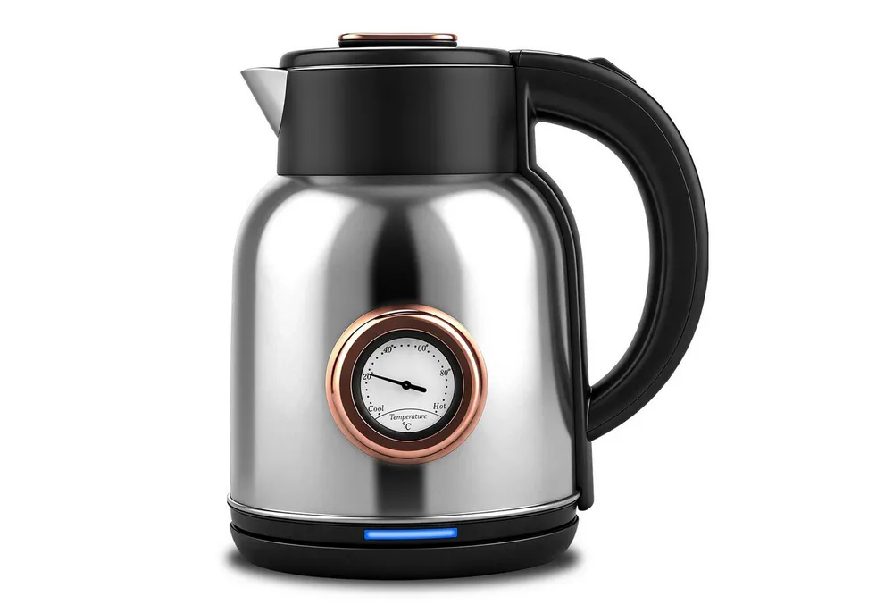 CkeyiN Pro Wasserkocher 304 Edelstahl,2L,Echtzeit-Thermometer,360°-Basis, 1500 W, Überhitzungsschutz, Trockengehschutz,Sprungdeckel,Leuchtanzeige