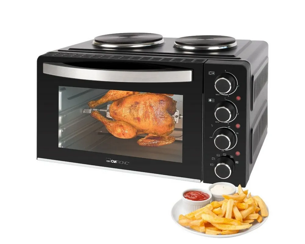 CLATRONIC Minibackofen KK 3786, Mini-Backofen mit Kochplatten und Drehspieß