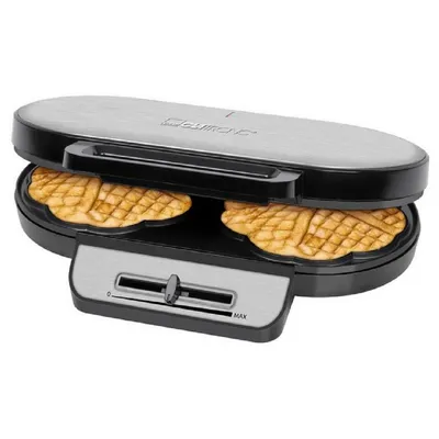 CLATRONIC Waffeleisen Doppel-Waffeleisen Herzform, 1200 W, Backampel - 2 Backflächen (antihaftbeschichtet)