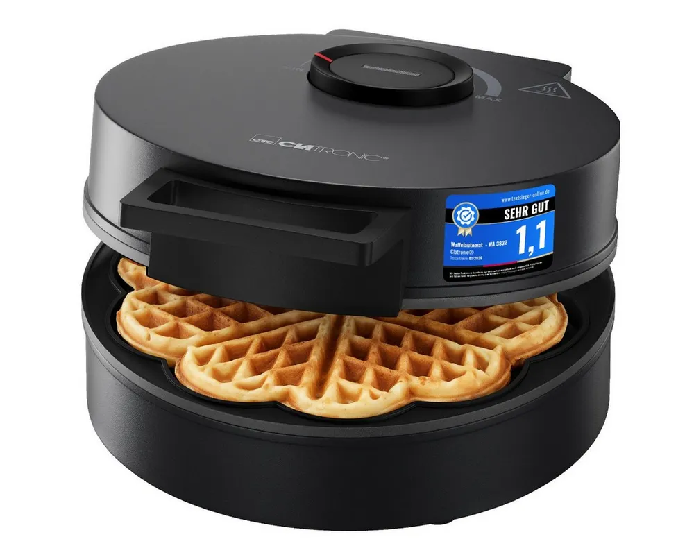 CLATRONIC Waffeleisen WA 3832, Waffeleisen Herzform, Antihaftbeschichtung, 1200W