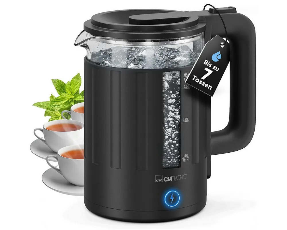 CLATRONIC Wasserkocher WK 3837 G, Wasserkocher Glas, 1,7 Liter