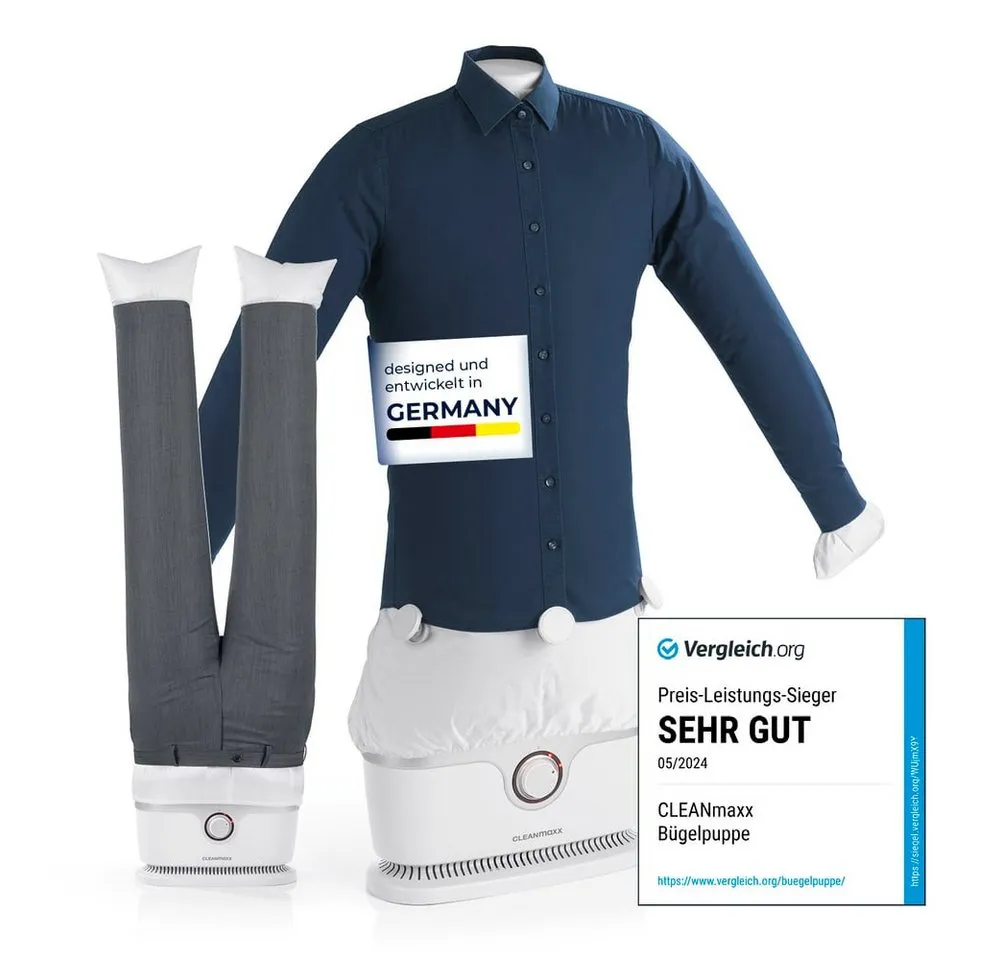 CLEANmaxx Bügelsystem automatischer Hemdenbügler inkl. Hosenbügler, 1800 W, Innovativer Bügler für Hemden & Blusen, Bügelautomat Bügelpuppe