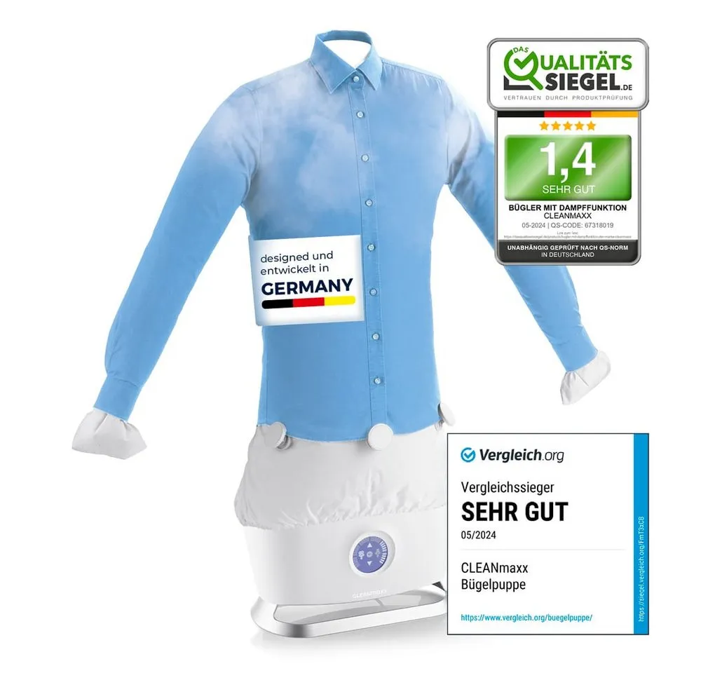 CLEANmaxx Bügelsystem automatischer Hemdenbügler mit Dampffunktion, 1800 W, Innovativer Bügler für Hemden & Blusen, Bügelautomat Bügelpuppe