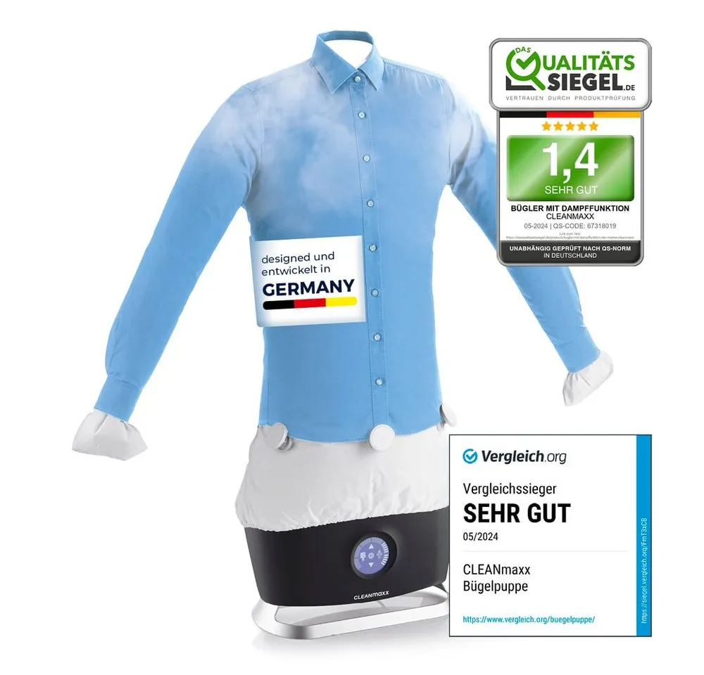 CLEANmaxx Bügelsystem PRO STEAM, automatischer Hemdenbügler mit Dampffunktion, 1800 W, schnell faltenfreie Kleidung ohne Bügeleisen Bügelbrett für Hemden etc