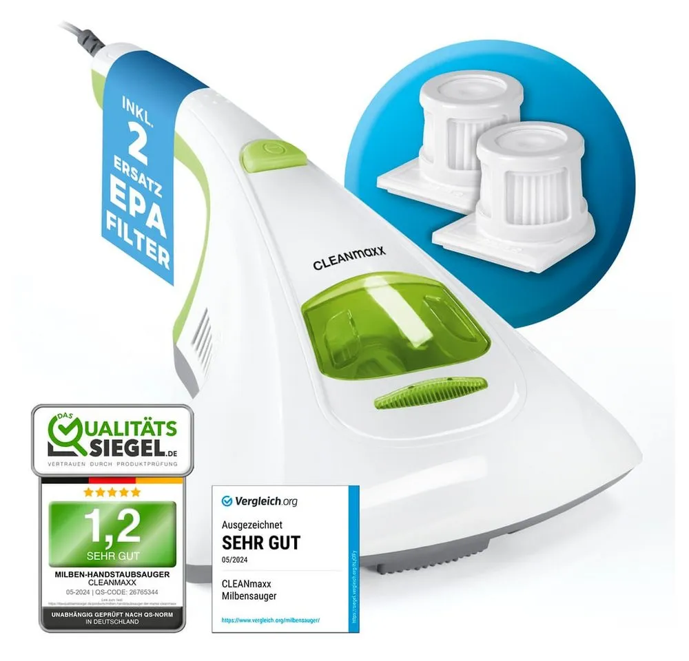 CLEANmaxx Matratzenreinigungsgerät Milben-Handstaubsauger mit UV-C-Licht 300W, 300 W, beutellos, Effektive, chemiefreie Reinigung, Perfekt auch für Allergiker