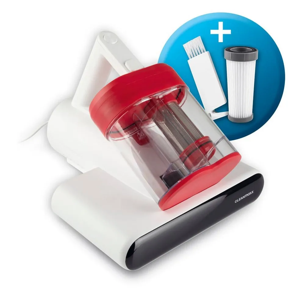 CLEANmaxx Matratzenreinigungsgerät Milbensauger Rotation mit UV-C-Licht & HEPA-Filter für Allergiker, 400 W, beutellos, Handstaubsauger für Matratzen, Ultraschall- & Wärmefunktion