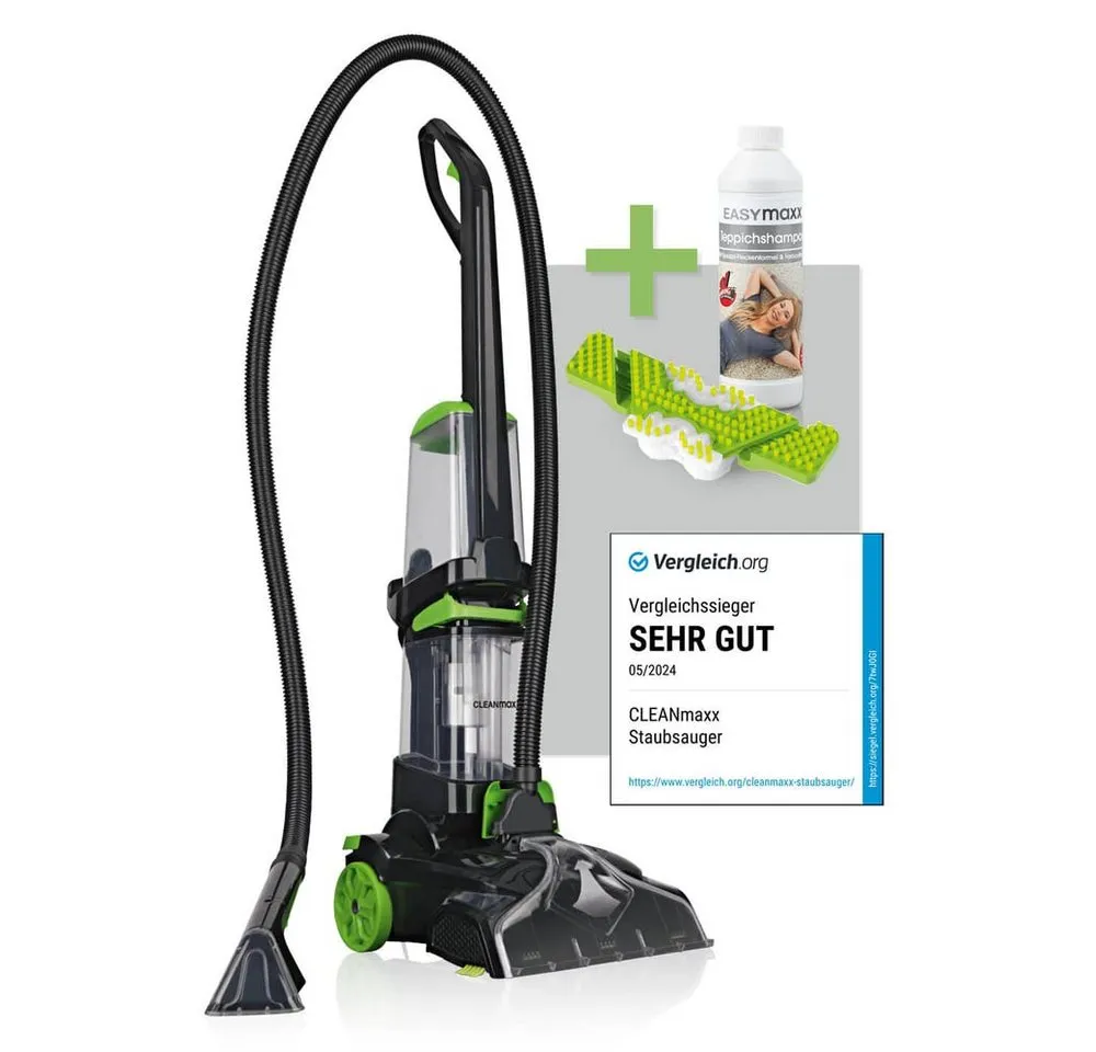 CLEANmaxx Teppichreinigungsgerät Teppich- & Polsterreiniger Professional, 800 W, Waschsauger inkl. Ersatzbürste & Teppichshampoo