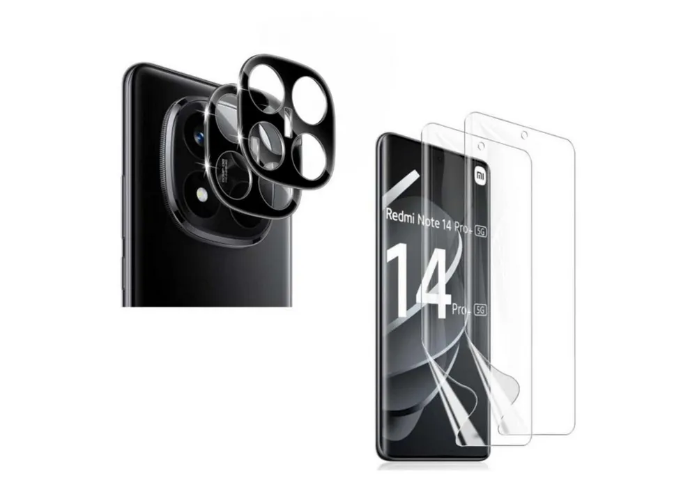 CLM-Tech Displayschutzfolie 2X Schutzfolie für Xiaomi Redmi Note 14 Pro PLUS 5G Kameraschutz 2X für Xiaomi Redmi Note 14 Pro+ 5G, 4er Set Kameraglas aus 9H Glas Displayschutz Folie weich, 4 Stück, Anti-Fingerabdruck und blasenfreie Anbringung