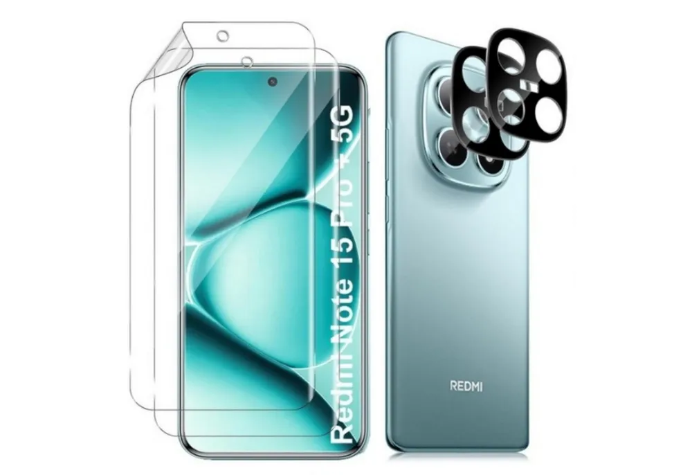 CLM-Tech Displayschutzfolie Flexibel für Xiaomi Redmi Note 15 Pro+ / 15 Pro Plus 5G, Spar-Set, 4 Stück, Folie für Bildschirm und Panzerglas für Kamera 2+2