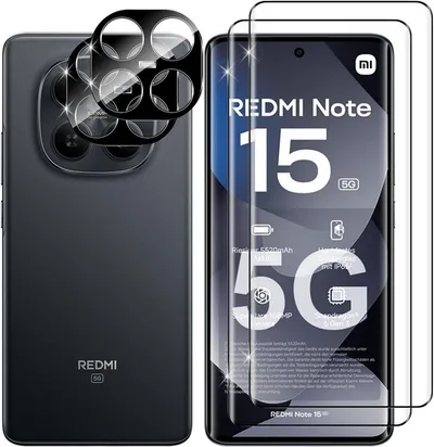CLM-Tech Displayschutzfolie für Xiaomi Redmi Note 15 5G 6,77 Zoll, Spar-Set, 4 Stück, Weiche Folie für Bildschirm und Panzerglas für Kamera 2+2