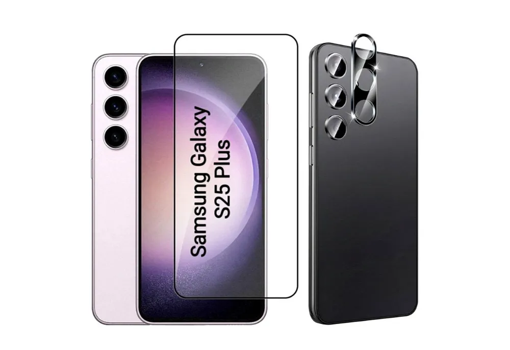 CLM-Tech Displayschutzglas 1X Schutzfolie für Samsung Galaxy S25 PLUS Panzerfolie 1X Kameraschutz für Samsung Galaxy S25+ 6,7 Zoll, 2er Set Kameraglas Panzerglas Displayschutz 9H Glas Folie, 2 Stück, Unterstützt Fingerabdruck-ID