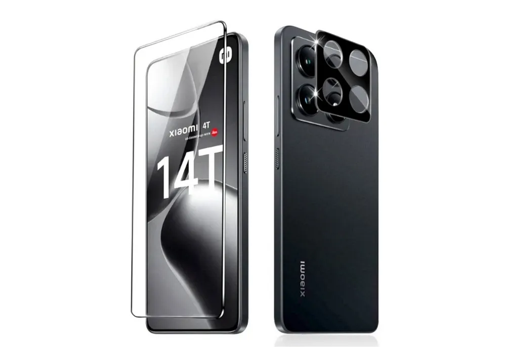 CLM-Tech Displayschutzglas 1X Schutzfolie für Xiaomi 14t Panzerfolie 1X Kameraschutz für Xiaomi 14t, 2er Set Kameraglas Panzerglas Displayschutz 9H Glas, 2 Stück, Unterstützt Fingerabdruck-ID