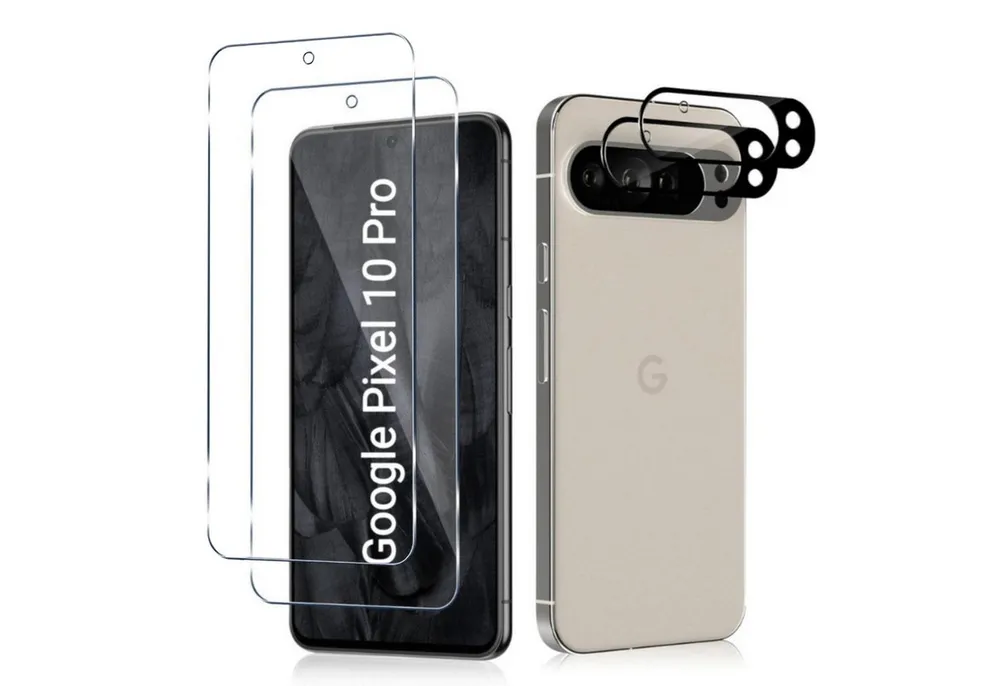 CLM-Tech Displayschutzglas 2X für Google Pixel 10 Pro 6,3 Zoll, Panzerfolie 2X Kameraschutz 4er Set Kameraglas Panzerglas 9H Glas Folie, 4 Stück, Anti-Fingerabdruck und blasenfreie Anbringung