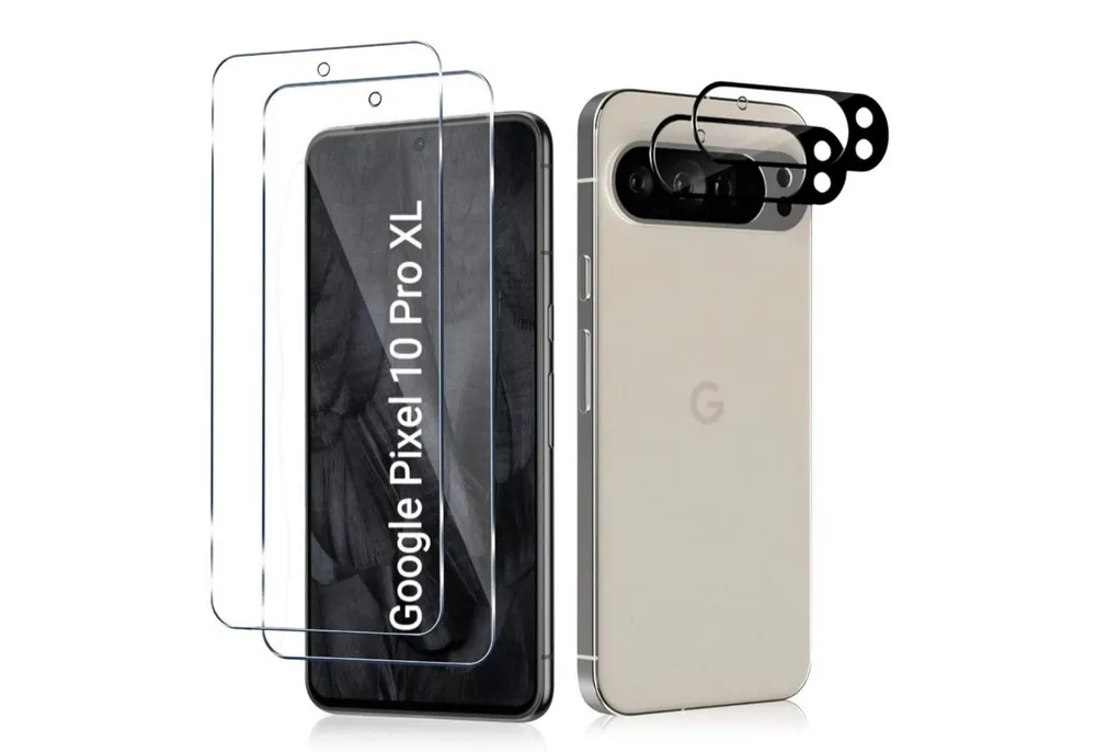 CLM-Tech Displayschutzglas 2X für Google Pixel 10 Pro XL 6,8 Zoll, Panzerfolie 2X Kameraschutz 4er Set Kameraglas Panzerglas 9H Glas Folie, 4 Stück, Anti-Fingerabdruck und blasenfreie Anbringung