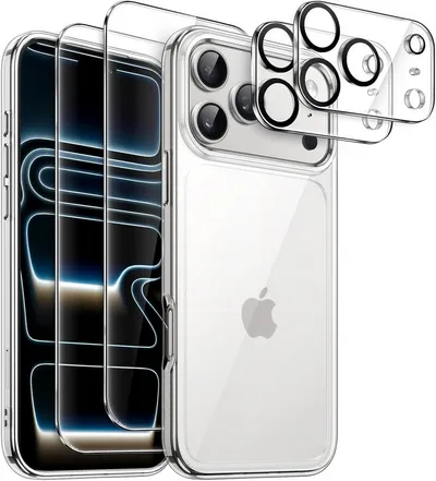CLM-Tech Displayschutzglas 2X für iPhone 17 Pro MAX 6,9 Zoll, Panzerfolie 2X Kameraschutz 4er Set Kameraglas Panzerglas 9H Glas Folie, 4 Stück, Anti-Fingerabdruck und blasenfreie Anbringung