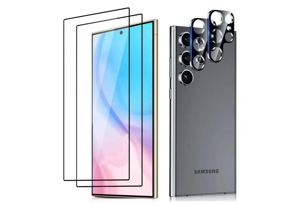 CLM-Tech Displayschutzglas 2X für Samsung Galaxy S25 Ultra 6,8 Zoll, - 4er Set 2X Kameraglas 2X Panzerglas - 9H Glas Schutzfolie, 4 Stück, Unterstützt Fingerabdruck-ID