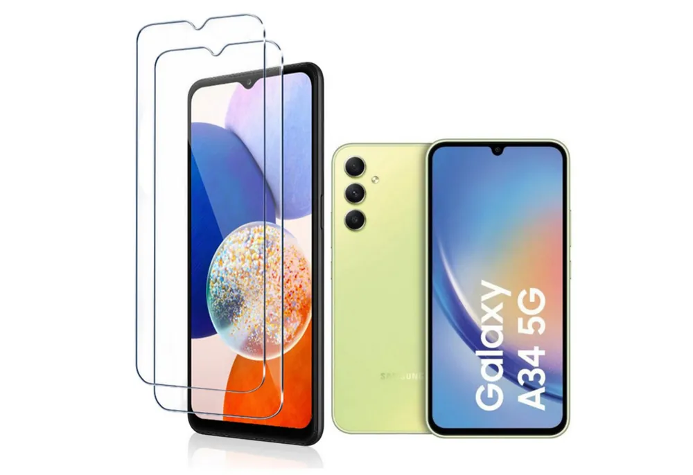CLM-Tech Displayschutzglas 2x für Samsung Galaxy A34 5G - Panzerfolie für Samsung Galaxy A34 5G, - Panzerglas Folie - Schutzfolie Anti-Fingerabdruck und kratzfest -, 2 Stück, Kristallklar