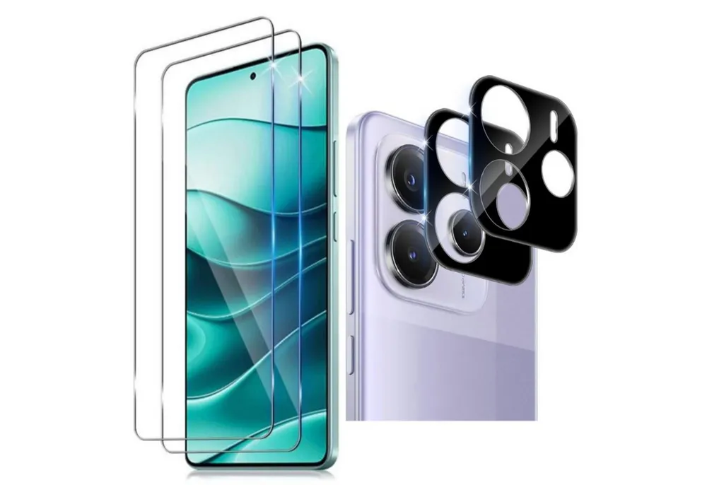 CLM-Tech Displayschutzglas 2X für Xiaomi Redmi Note 14 4G, 4er Set Kameraglas Panzerglas Displayschutz 9H Glas Folie, 4 Stück, Anti-Fingerabdruck und blasenfreie Anbringung
