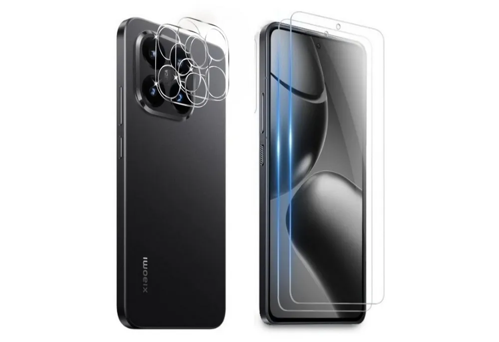 CLM-Tech Displayschutzglas 2X für Xiaomi 15T, Panzerfolie 2X Kameraschutz 4er Set Kameraglas Panzerglas 9H Glas Folie, 4 Stück, Anti-Fingerabdruck und blasenfreie Anbringung