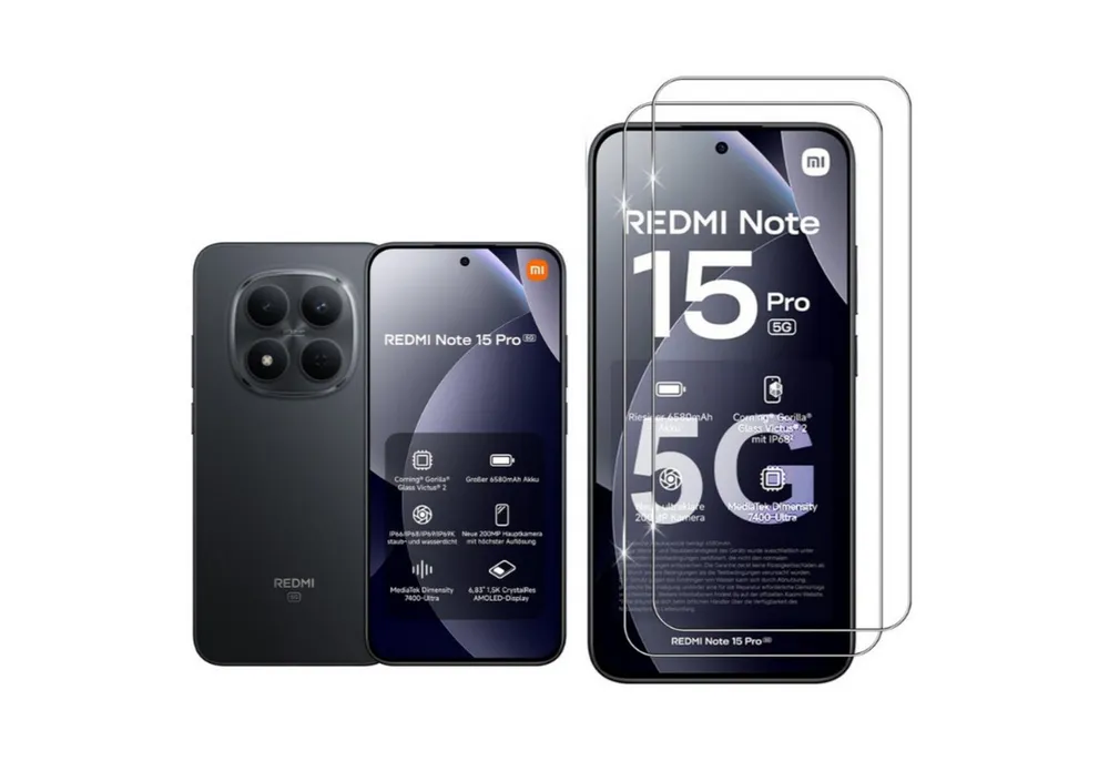 CLM-Tech Displayschutzglas 2X für Xiaomi Redmi Note 15 Pro 5G 6,83 Zoll, Panzerglas Folie - Blasenfreie Anbringung und kratzfest -, 2 Stück, Anti-Fingerabdruck