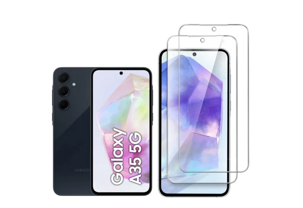 CLM-Tech Displayschutzglas 2x Schutzfolie für Samsung Galaxy A35 5G Panzerfolie kristallklar für Samsung Galaxy A35 5G, Panzerglas Folie - Anti-Fingerabdruck und kratzfest -, 2 Stück, Unterstützt Fingerabdruck-ID