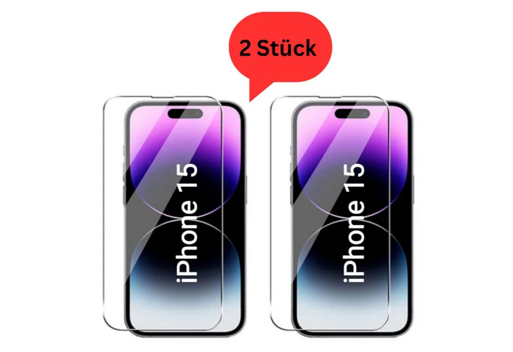 CLM-Tech Displayschutzglas 2x Schutzfolie für iPhone 15 - Panzerfolie für Apple iPhone 15, - Panzerglas Folie - Anti-Fingerabdruck und kratzfest -, 2 Stück, Unterstützt Fingerabdruck-ID, Kristallklar