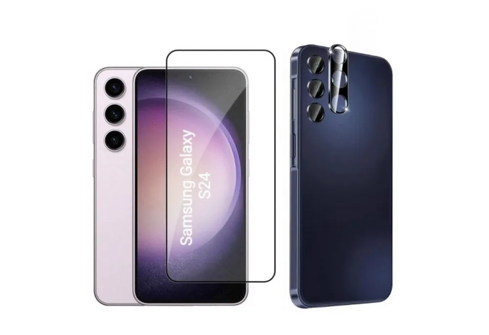 CLM-Tech Displayschutzglas 2X Schutzfolie für Samsung Galaxy S24 Panzerfolie Kameraschutz für Samsung Galaxy S24, 2er Set Kameraglas Panzerglas Displayschutz 9H Glas, 2 Stück, Unterstützt Fingerabdruck-ID