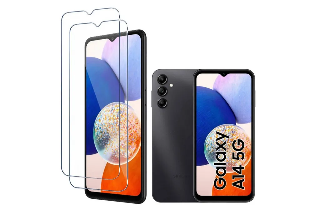 CLM-Tech Displayschutzglas 2x Schutzfolie für Samsung Galaxy A14 5G - Panzerfolie für Samsung Galaxy A14 5G, - Panzerglas Folie - Anti-Fingerabdruck und kratzfest -, 2 Stück, Kristallklar