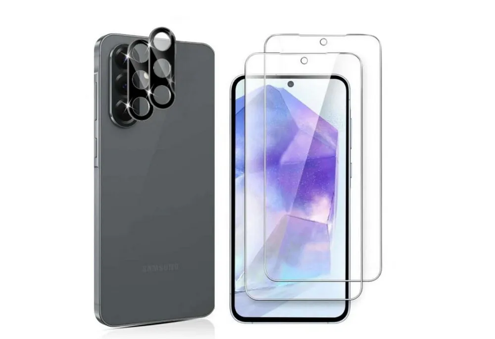 CLM-Tech Displayschutzglas 2X Schutzfolie für Samsung Galaxy A56 5G Panzerfolie 2X Kameraschutz für Samsung Galaxy A56 5G, 4er Set Kameraglas Panzerglas Displayschutz 9H Glas Folie, 4 Stück, Anti-Fingerabdruck und blasenfrei Anbringung