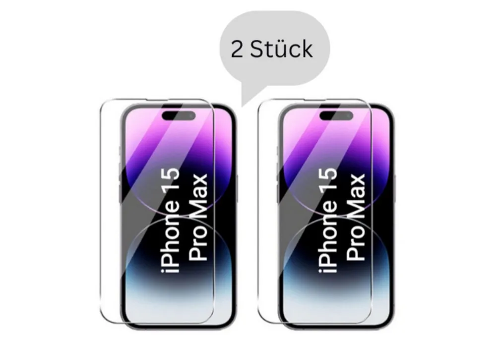 CLM-Tech Displayschutzglas 2x Schutzfolie für iPhone 15 Pro Max - Panzerfolie für Apple iPhone 15 Pro Max, - Panzerglas Folie - Anti-Fingerabdruck und kratzfest -, 2 Stück, Kristallklar