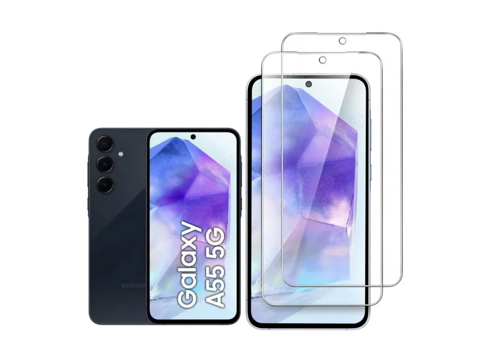 CLM-Tech Displayschutzglas 2x Schutzfolie für Samsung Galaxy A55 5G Panzerfolie kristallklar für Samsung Galaxy A55 5G, Galaxy A55 5G Panzerglas Folie - Anti-Fingerabdruck und kratzfest -, 2 Stück, Unterstützt Fingerabdruck-ID
