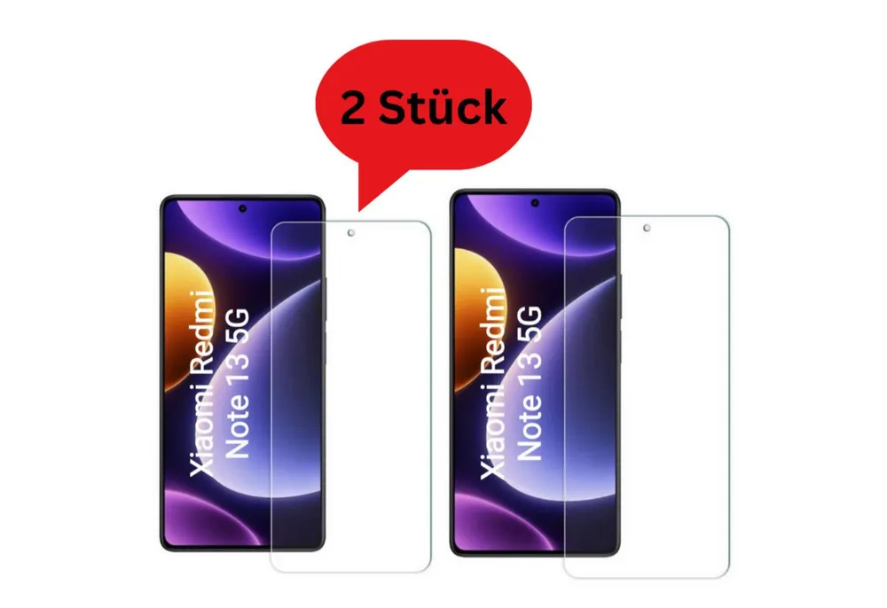 CLM-Tech Displayschutzglas 2x Schutzfolie für Xiaomi Redmi Note 13 5G - Panzerfolie für Xiaomi Redmi Note 13 5G, Xiaomi Redmi Note 13 5G Panzerglas Folie - Anti-Fingerabdruck und kratzfest -, 2 Stück, Fingerabdruck-ID
