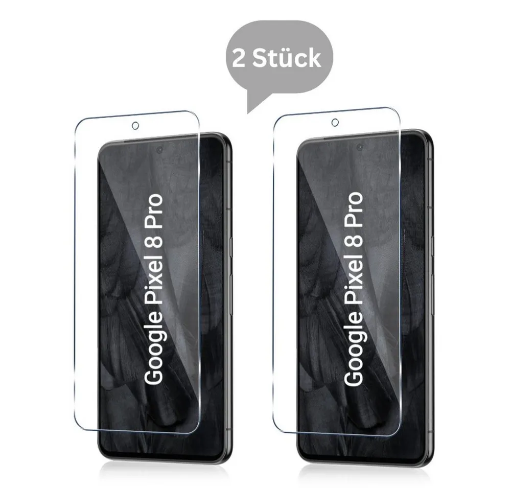 CLM-Tech Displayschutzglas 2x Schutzfolie für Google Pixel 8 Pro - Panzerfolie für Google Pixel 8 Pro, - Panzerglas Folie - Anti-Fingerabdruck und kratzfest -, 2 Stück, Unterstützt Fingerabdruck-ID