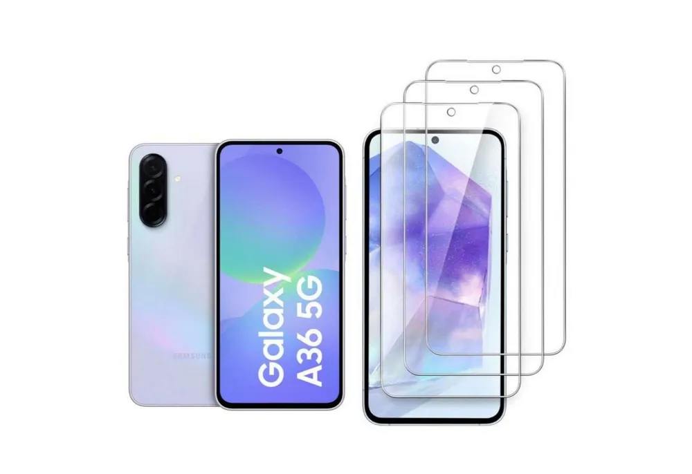 CLM-Tech Displayschutzglas 3X für Samsung Galaxy A36 5G, Panzerglas Folie - Anti-Fingerabdruck und kratzfest -, 3 Stück, Kristallklar