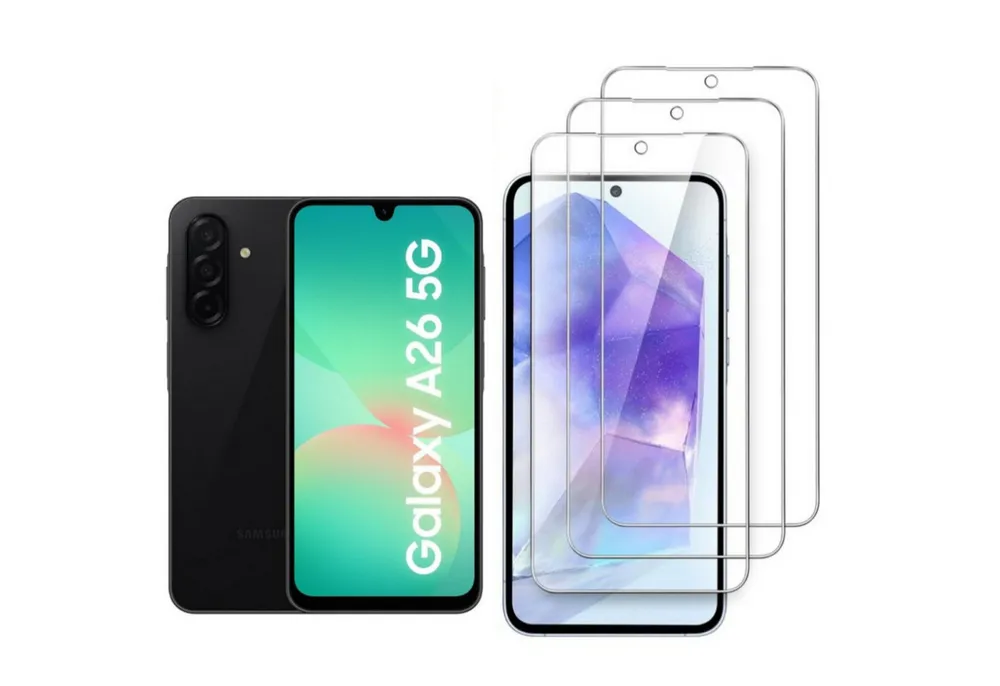 CLM-Tech Displayschutzglas 3X für Samsung Galaxy A26 5G, Panzerglas Folie - Anti-Fingerabdruck und kratzfest -, 3 Stück, Kristallklar