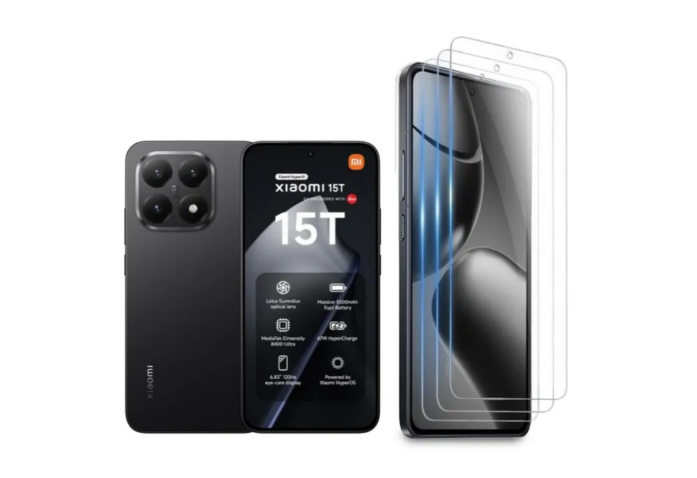 CLM-Tech Displayschutzglas 3X für Xiaomi 15T / Xiaomi 15T Pro, Panzerglas Folie - Blasenfreie Anbringung und kratzfest -, 3 Stück, Anti-Fingerabdruck