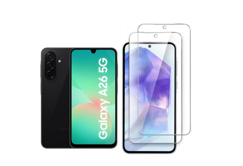 CLM-Tech Displayschutzglas für Samsung Galaxy A26 5G Panzerfolie kristallklar für Samsung Galaxy A26 5G, Panzerglas Folie - Anti-Fingerabdruck und kratzfest -, 2 Stück, Kristallklar
