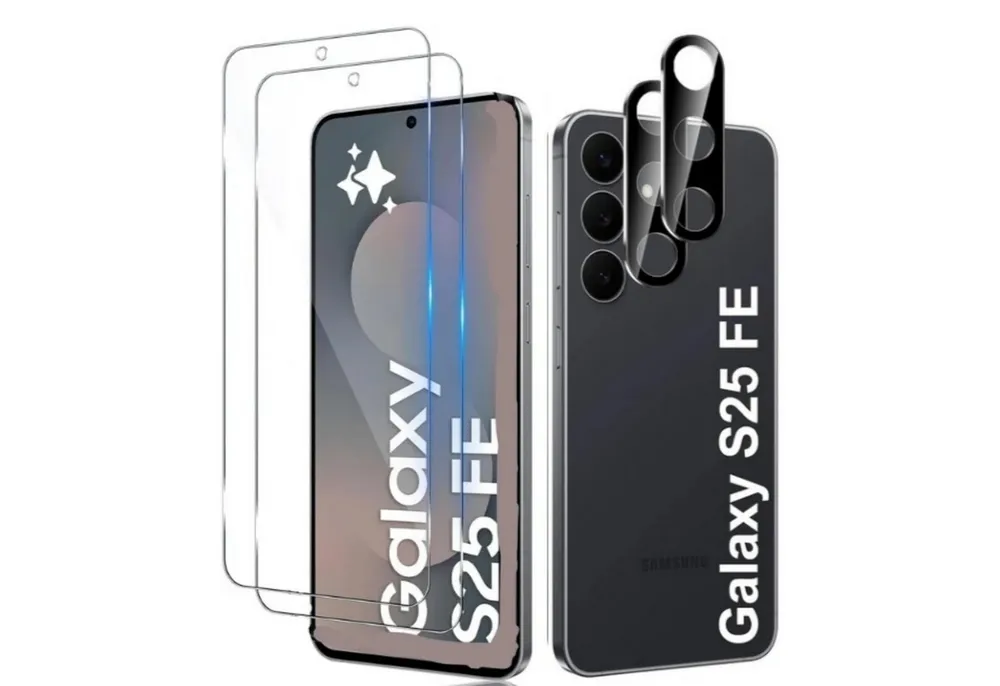 CLM-Tech Displayschutzglas für Samsung Galaxy S25 FE 6,7 Zoll, Spar-Set, 4 Stück, Panzerglas für Bildschirm und Kamera 2+2